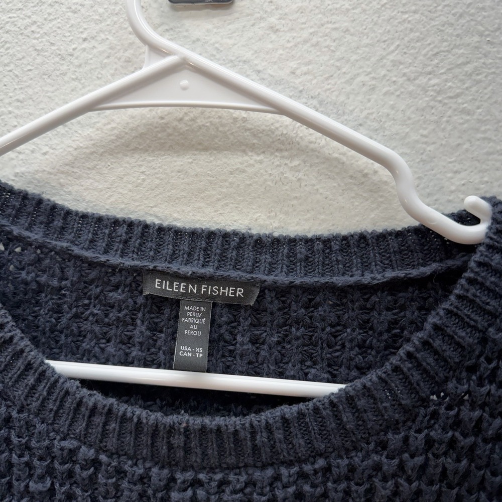 Eileen Fisher Navy Blue XS Oversized Knit Sweater 100% Organic Cotton Boho Beach - Picture 2 of 5